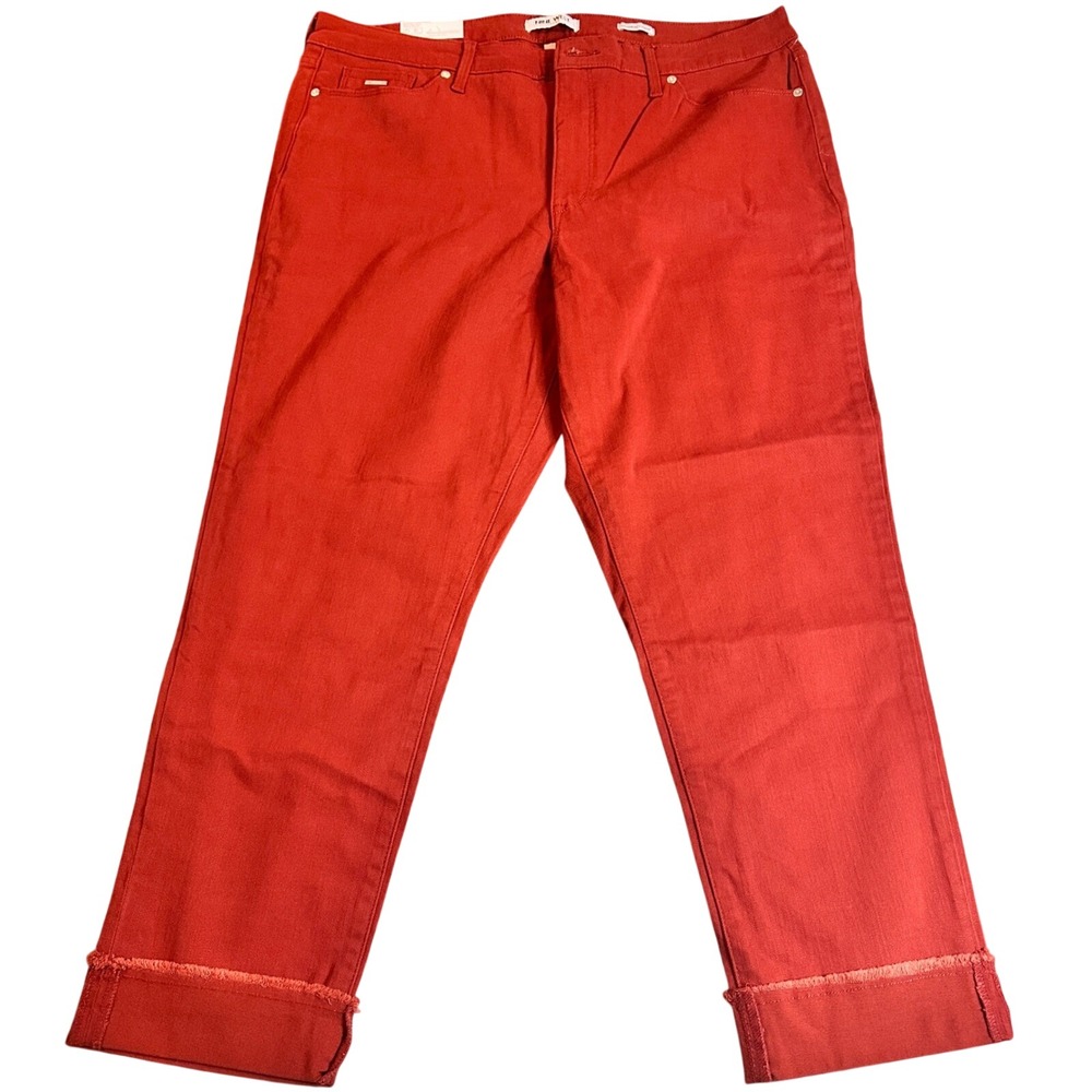 Nine West Gramercy Crop Red‎ Twill Pants Slim Fit Cropped Cuffed Women's 16 NWT